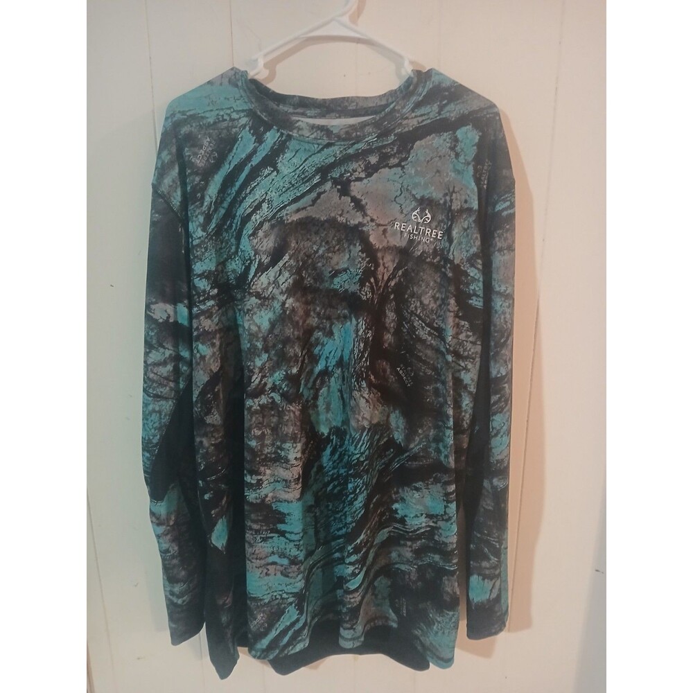 Real Tree Aspect Mens Long Sleeve Fishing Shirt Blue Camo Waves Size 2XL